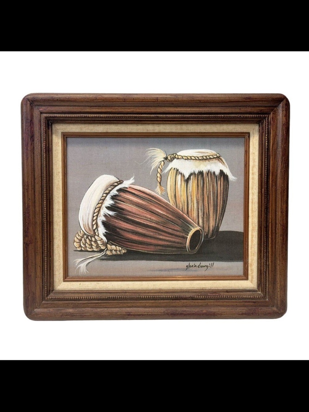 Framed Drum Still Life Wall Art in Brown and Cream